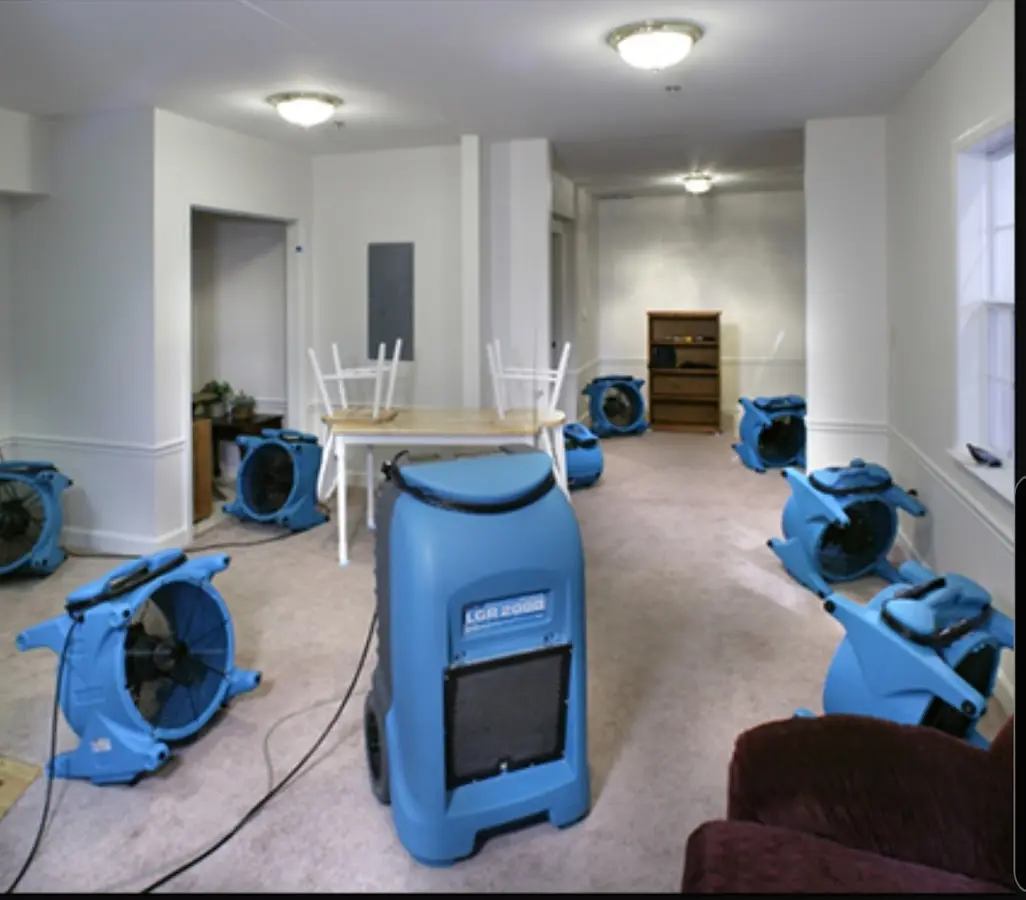 Air movers and dehumidifier setup for Water Extraction & Removal in Gladstone